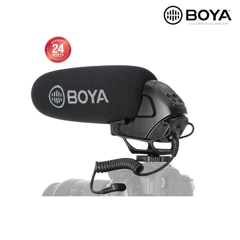 ميكروفون BOYA BY-BM3031 Super-Cardioid مثبت على الكاميرا - مكسب 3 مواضع، مرشح تردد عالي 80 هرتز، مقبس سماعة رأس، حامل للصدمات