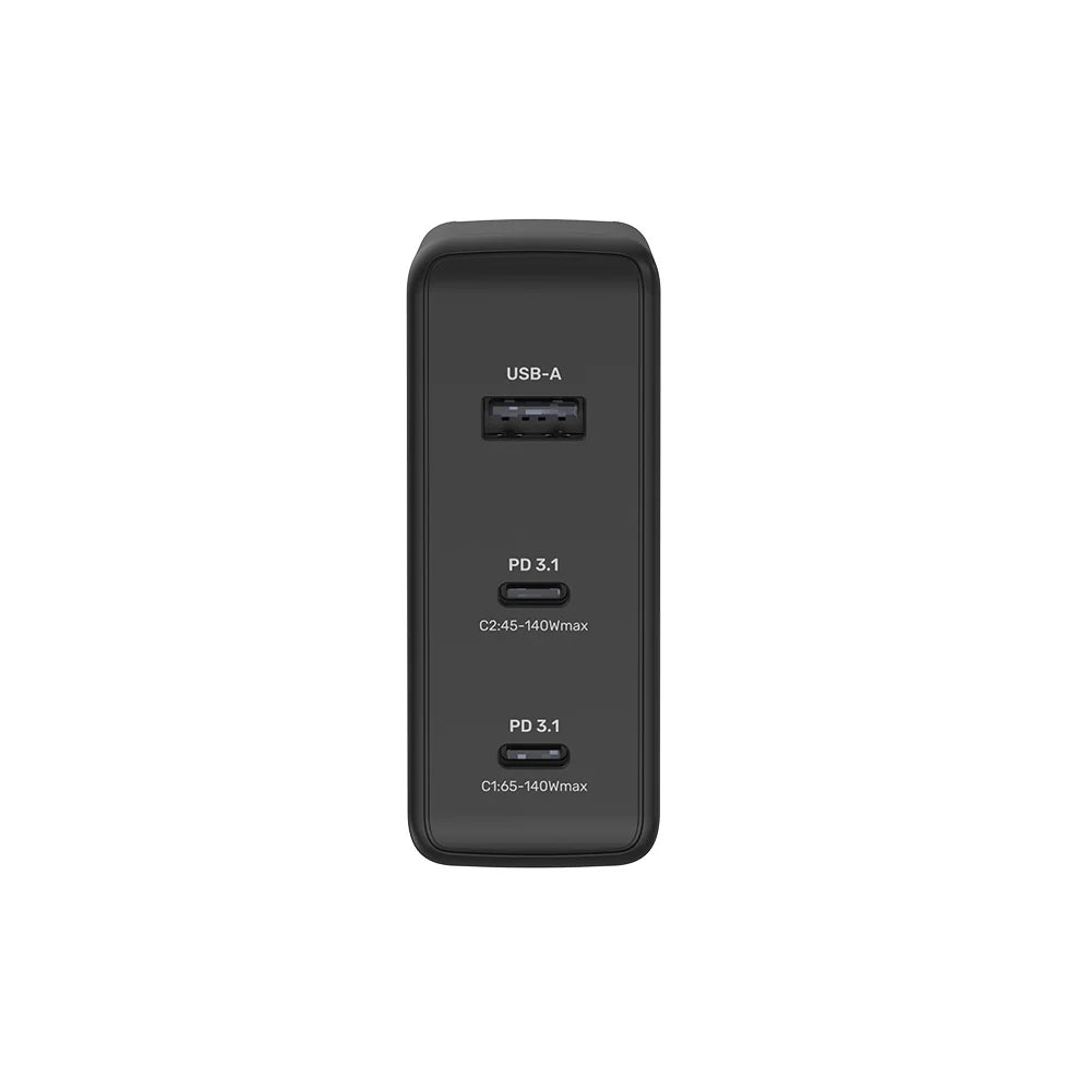 Unitek 140W GaN Wall Charger – 2× USB-C PD 3.1 & 1× USB-A Ports - Fast Charging for MacBook Pro - Compact Design - Includes EU & UK Plugs