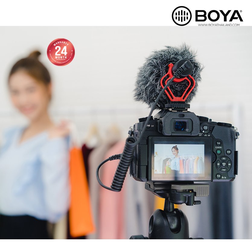 ميكروفون BOYA BY-BM3031 Super-Cardioid مثبت على الكاميرا - مكسب 3 مواضع، مرشح تردد عالي 80 هرتز، مقبس سماعة رأس، حامل للصدمات