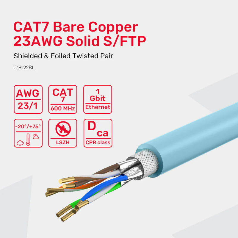 كابل شبكة UNITEK Cat-7 S/FTP RJ45 كابل إيثرنت بطول 305 متر LSZH- أزرق