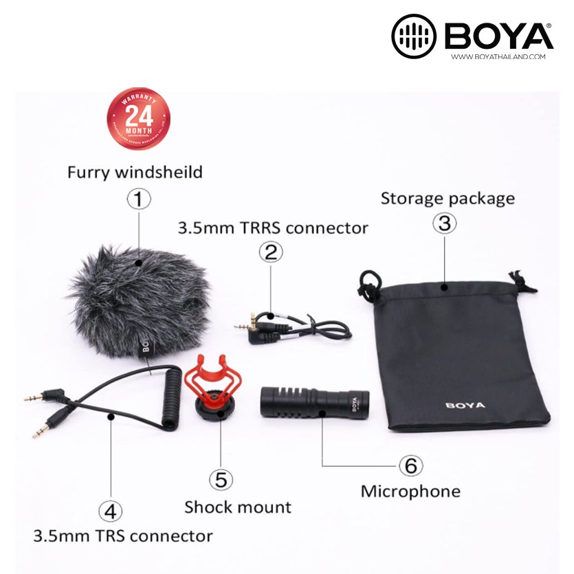 ميكروفون BOYA BY-BM3031 Super-Cardioid مثبت على الكاميرا - مكسب 3 مواضع، مرشح تردد عالي 80 هرتز، مقبس سماعة رأس، حامل للصدمات