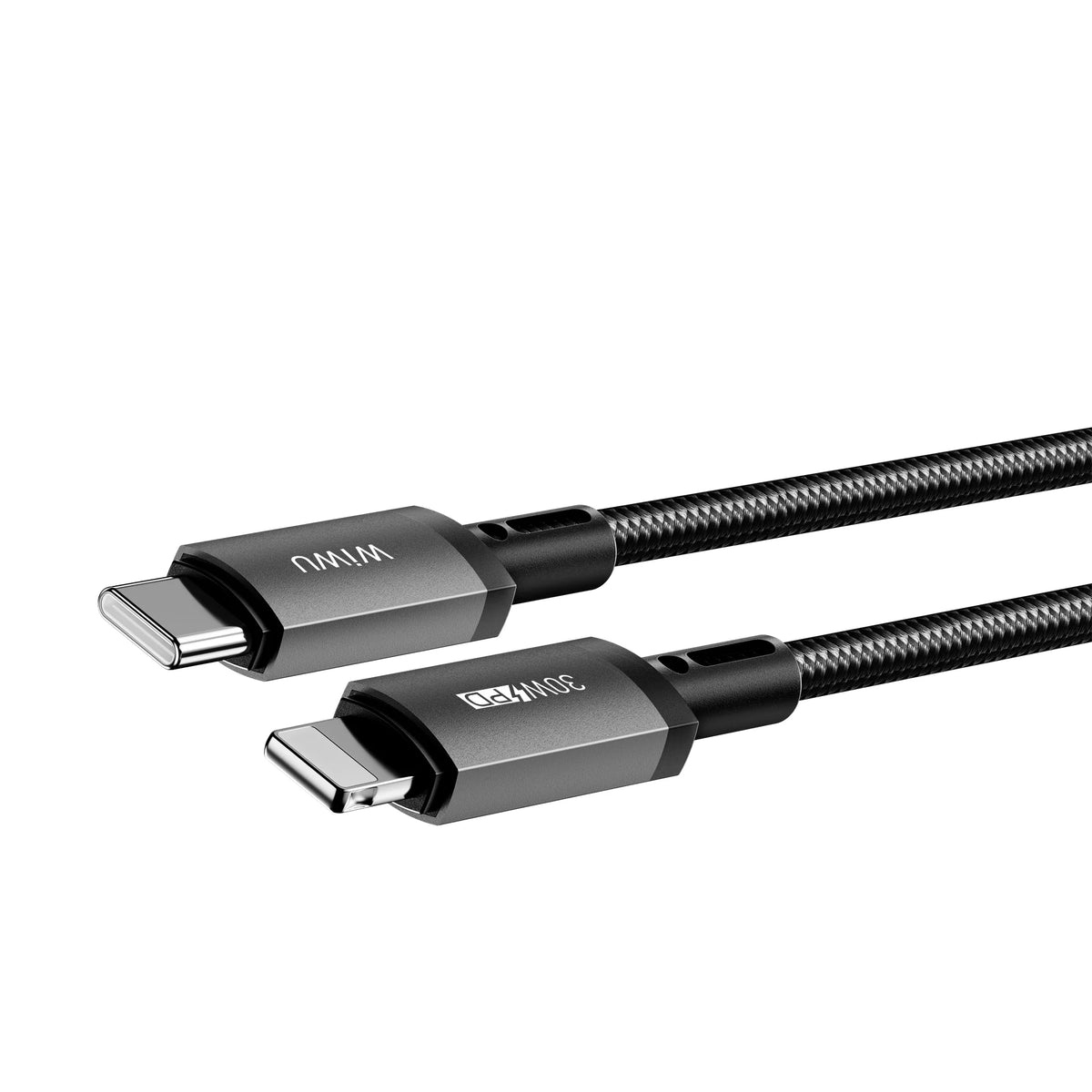 WiWU TITAN LINK Wi-C056 USB-C to Lightning Fast Charging Cable, 30W, Aluminum Alloy & Nylon Braided, 1M, Grey
