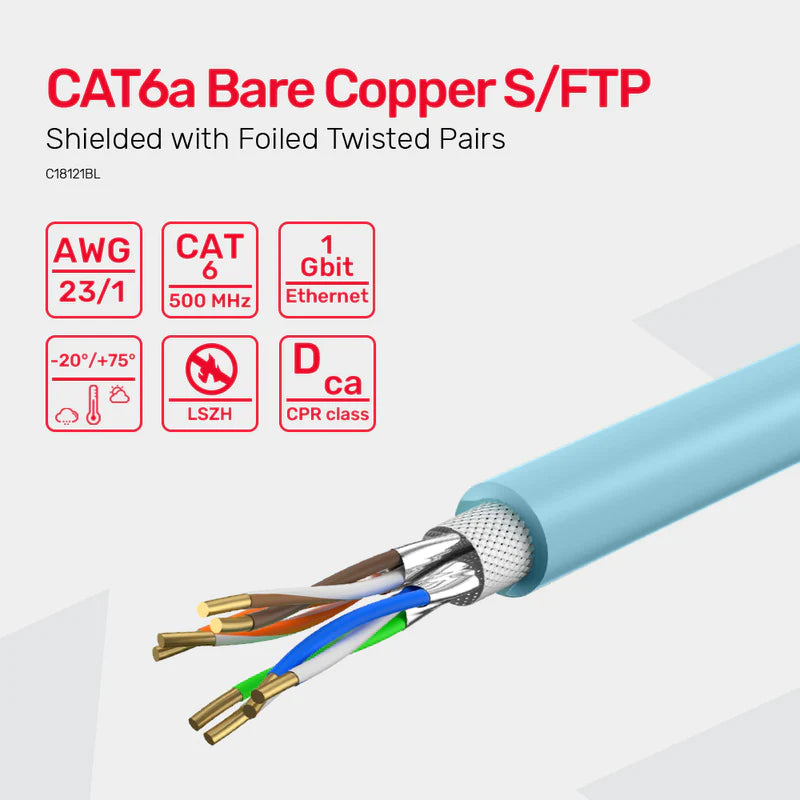 UNITEK Network Cable Cat-6A S/FTP RJ45 Ethernet Cable in 305M LSZH- Blue