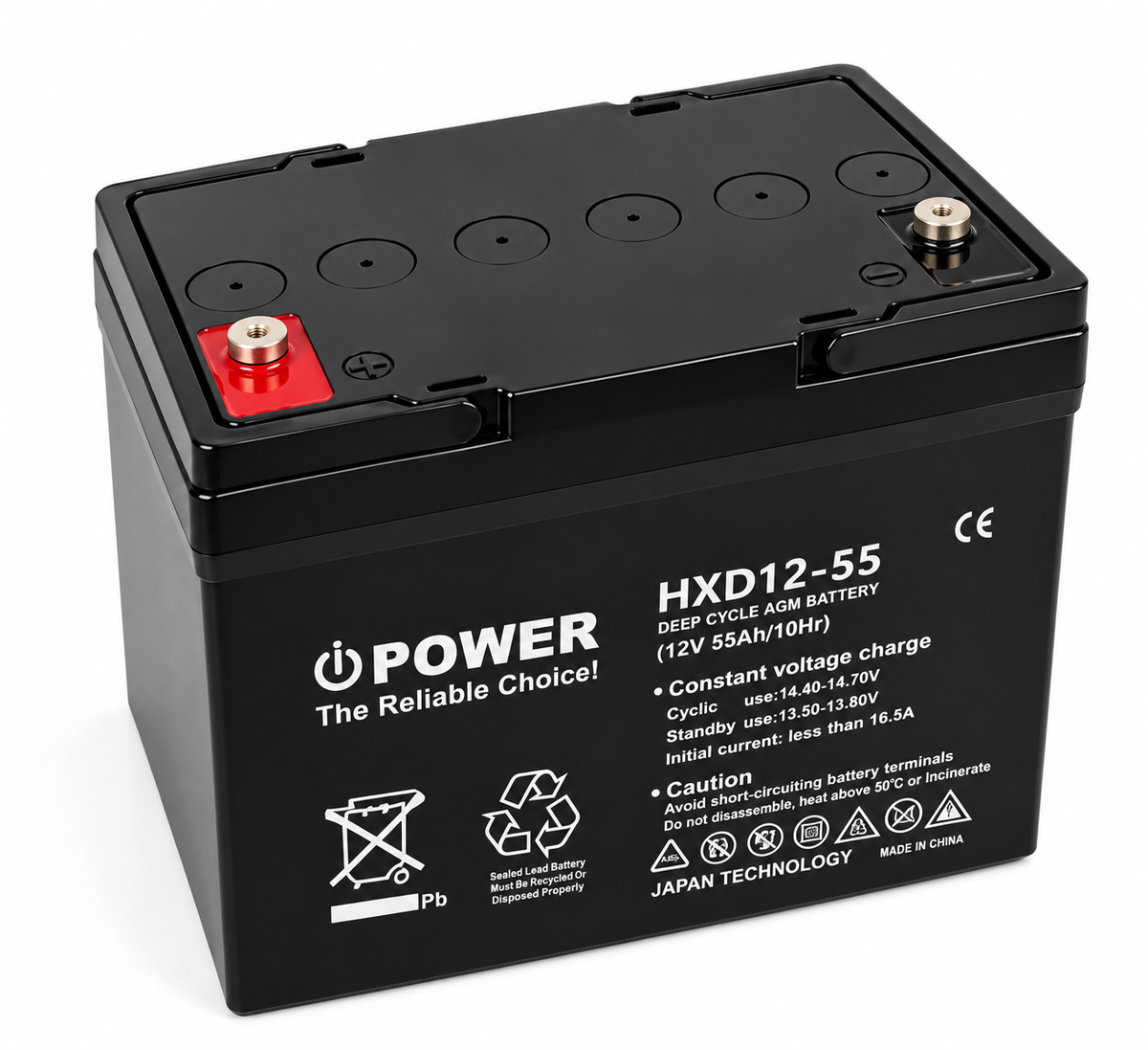 iPower AGM UPS Battery 12V 55Ah – Rechargeable Sealed Lead Acid Battery – 229 x 138 x 212mm – 10.2kg – Black – UPS Backup Power