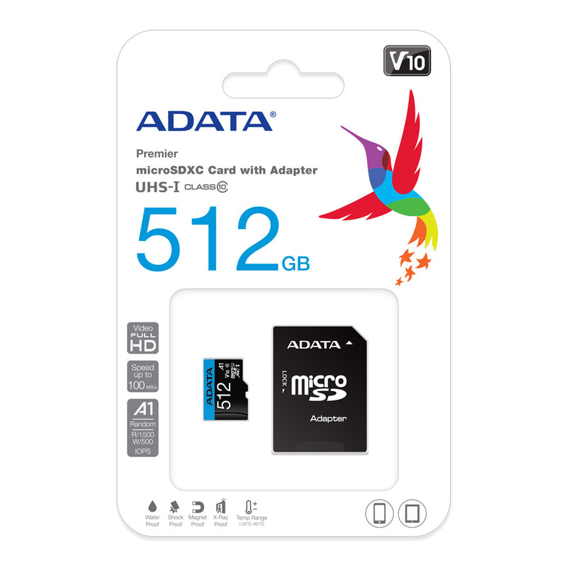 ADATA Premier 512GB MicroSDHC/SDXC UHS-I Class 10 V10 A1 Memory Card