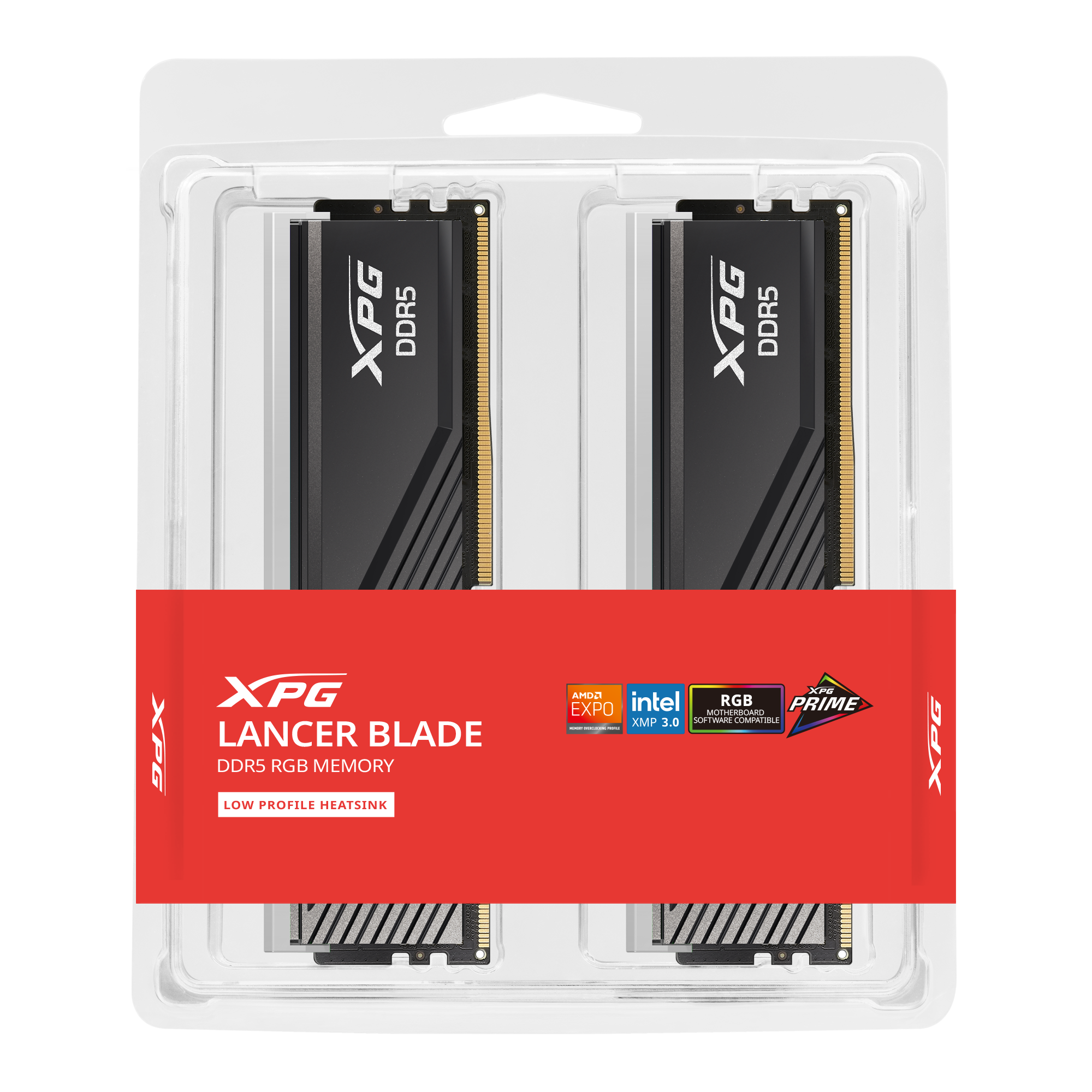 XPG LANCER BLADE RGB DDR5 Desktop Memory Kit 32GB (2×16GB) , 6000MT/s , Intel XMP 3.0 & AMD EXPO , Low-Profile RGB Gaming RAM , Black