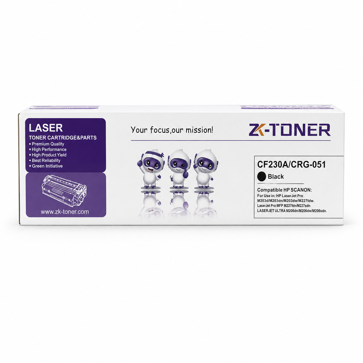 ZK-TONER CF230A / CRG-051 Commercial Compatible Black Toner Cartridge – Replacement Toner for HP LaserJet Pro M203 & MFP M227 Series and Canon imageCLASS LBP160 & MF260 Series Printers