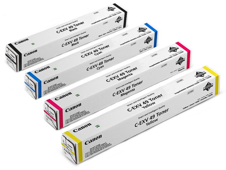 Canon C-EXV 49 Original Toner Cartridge Set , 4-Color Full Set Black, Cyan, Magenta & Yellow , Genuine Laser Toner , For Canon imageRUNNER Printers