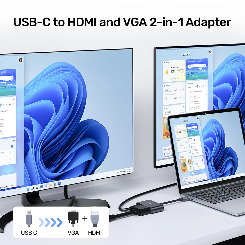 UNITEK USB-C to HDMI & VGA Adapter – 4K@30Hz HDMI, 1080p VGA, Dual Display Support, Aluminium Alloy, Plug & Play, Compatible with USB-C DP Alt Mode Devices