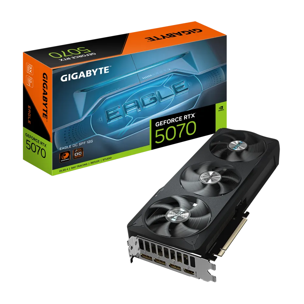 بطاقة رسومات GIGABYTE GeForce RTX 5070 EAGLE OC SFF سعة 12 جيجابايت GDDR7 PCIe 5.0 - GV-N5070EAGLE-OC-12GD