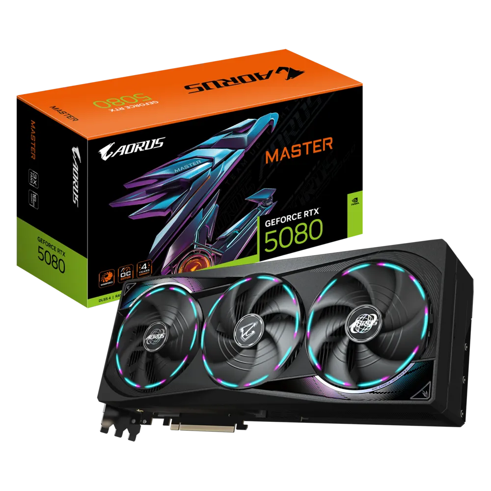 بطاقة الرسومات GIGABYTE AORUS GeForce RTX™ 5080 MASTER بسعة 16 جيجابايت