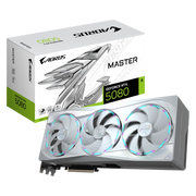 GIGABYTE RTX 5080 AORUS MASTER ICE – سعة 16 جيجابايت GDDR7، تردد تعزيز 2805 ميجاهرتز، PCIe 5.0، تبريد WINDFORCE، شاشة LCD Edge View، إضاءة RGB Halo، نظام BIOS مزدوج