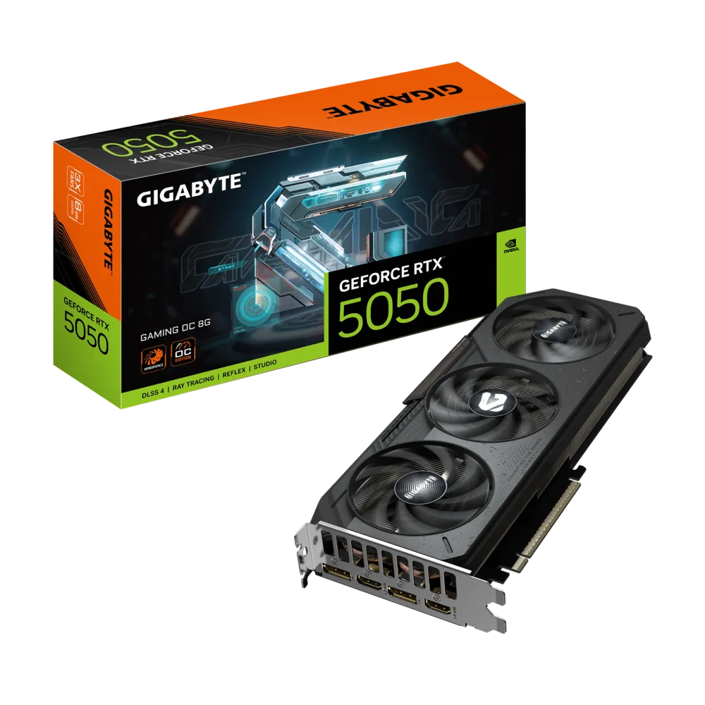 GIGABYTE GeForce RTX 5050 GAMING OC 8G – 8 GB GDDR6, 128-bit, PCIe 5.0, 2632 MHz Boost, 2×DP 2.1b + 2×HDMI 2.1b, DLSS 4 & Ray Tracing