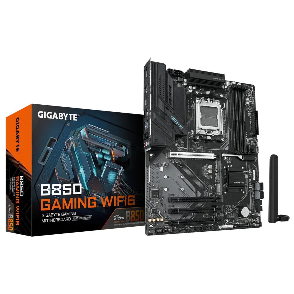 GIGABYTE B850 GAMING WIFI6 - AM5، DDR5 OC 8200MT/s، PCIe EZ-Latch، Wi-Fi 6، GbE LAN، USB-C، وضع X3D Turbo