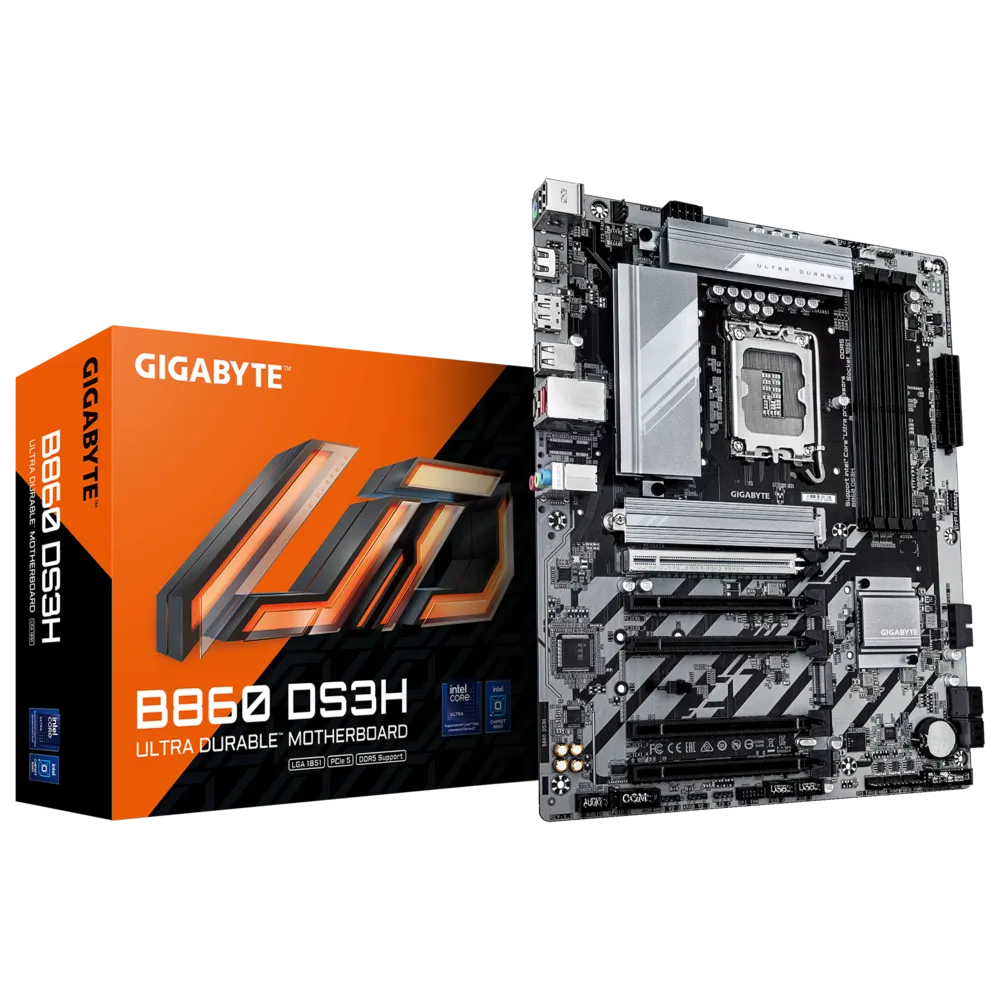 لوحة أم GIGABYTE B860 DS3H - LGA1700، DDR5، PCIe 5.0، 8+1+2 Hybrid VRM، 2× M.2، 2.5GbE LAN، RGB Fusion، Smart Fan 6، ATX