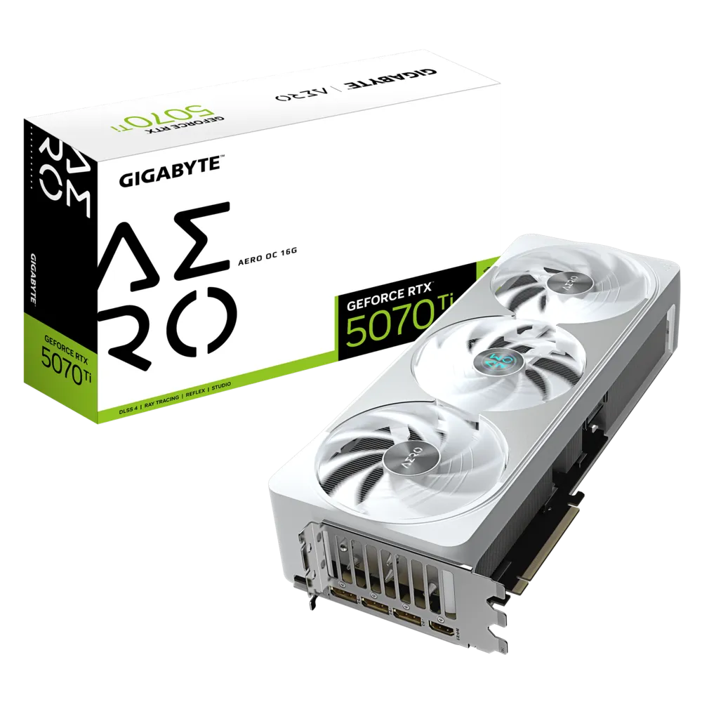 GIGABYTE GeForce RTX 5070 Ti AERO OC 16G – 16 GB GDDR7, 256-bit, PCIe 5.0, DLSS 4, WINDFORCE 3X Cooling, White Edition