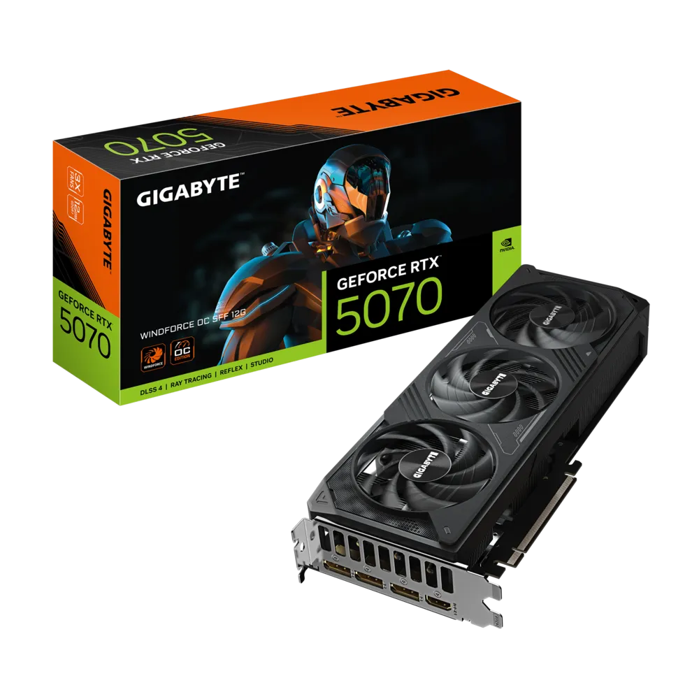 بطاقة الرسومات Gigabyte GeForce RTX 5070 WINDFORCE OC SFF سعة 12 جيجابايت (GV-N5070WF3OC-12GD) - ذاكرة GDDR7 سعة 12 جيجابايت، وDLSS 4، وتبريد WINDFORCE، ونظام BIOS مزدوج