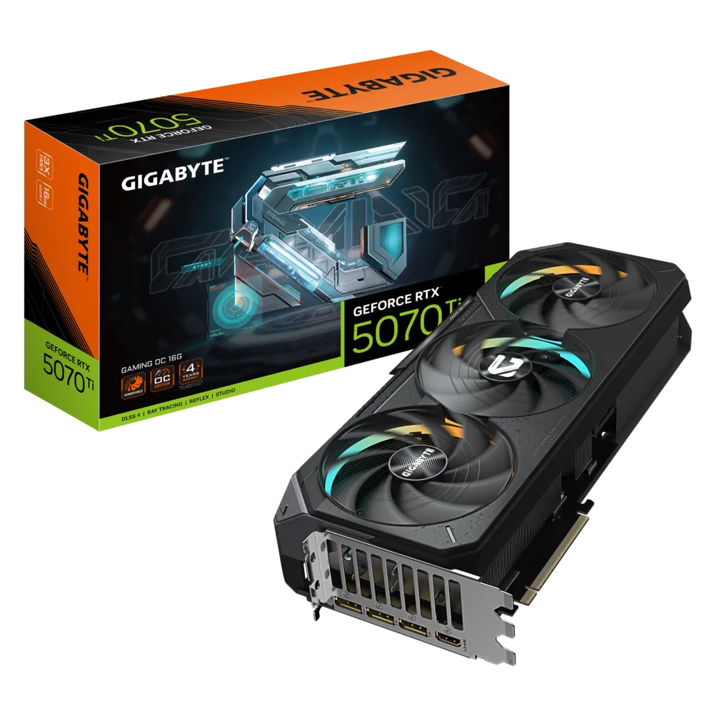 بطاقة رسومات Gigabyte RTX 5070 Ti GAMING OC 16G - ذاكرة GDDR7 سعة 16 جيجابايت، وتردد 2,588 ميجاهرتز، ومنفذ PCIe 5.0، ونظام WINDFORCE ثلاثي المراوح، ونظام BIOS مزدوج