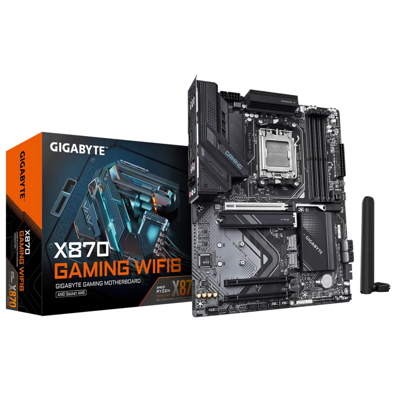 لوحة أم GIGABYTE X870 GAMING WIFI6 ATX - AMD AM5، DDR5، PCIe 5.0، USB4، Wi-Fi 6، شبكة LAN 2.5GbE، EZ-Latch، حماية حرارية M.2