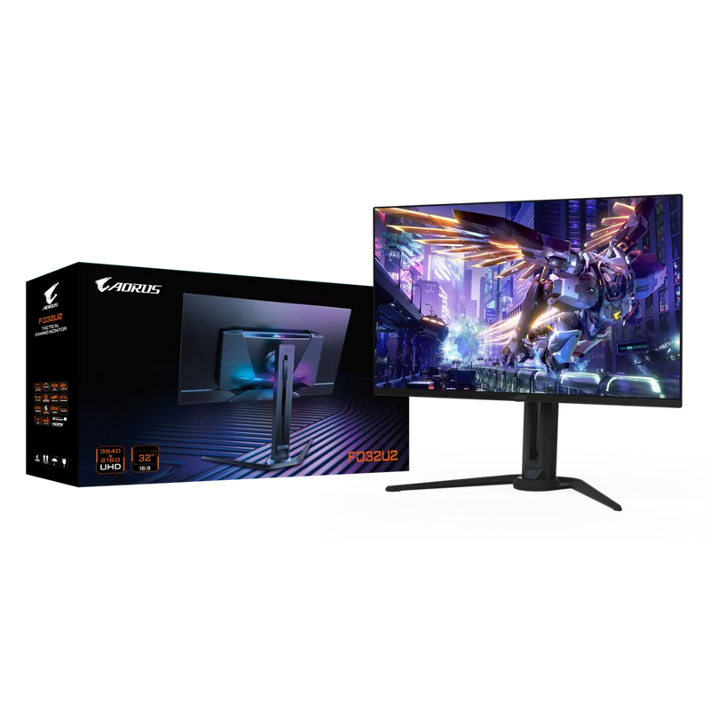 AORUS FO32U2 32" 4K QD-OLED Gaming Monitor – 3840×2160 UHD, 240Hz, 0.03ms GTG, HDMI 2.1, DCI-P3 99%, AI OLED Care, KVM, Tactical Features