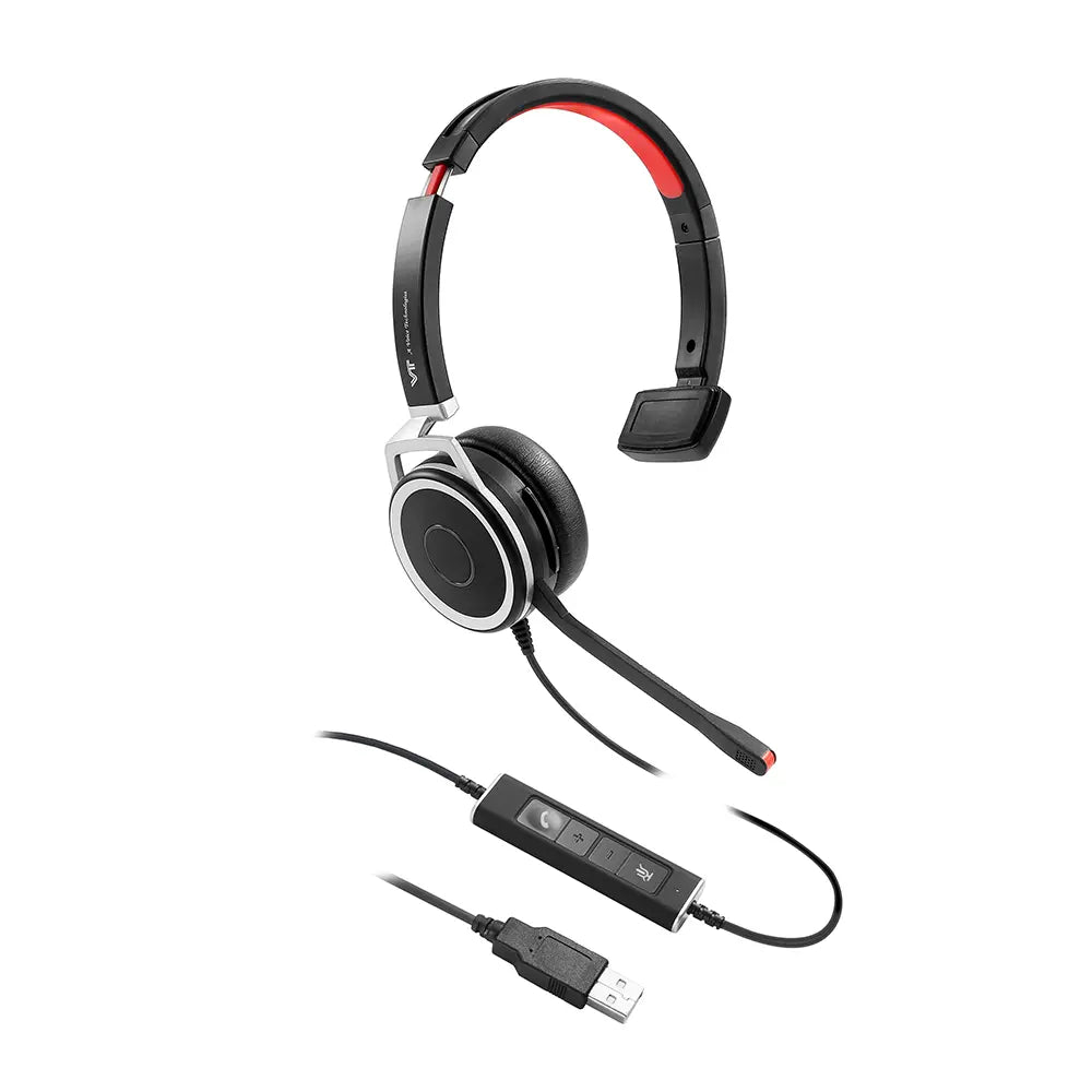 VT VTX220 Mono USB Headset with Dual ENC Microphones, Busylight, Call Control, USB-A/USB-C, Teams Compatible