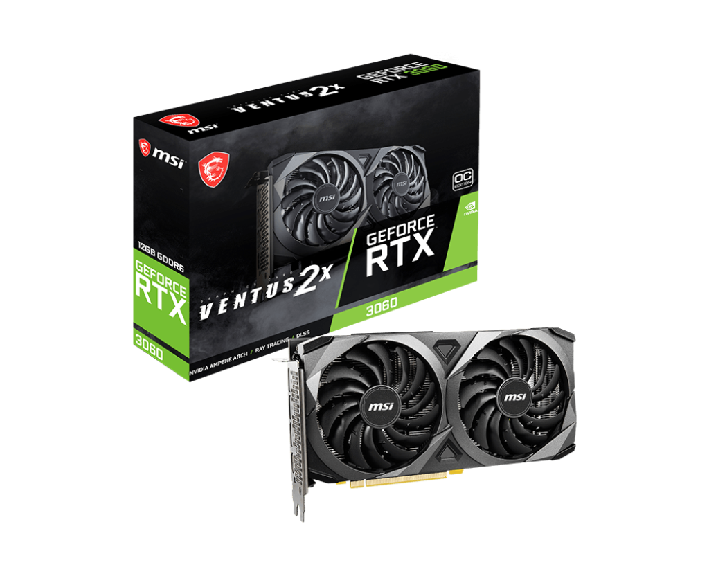 MSI RTX-3060 VENTUS 2X 12G OC – 12 GB GDDR6, Boost 1807 MHz, Dual Fan, PCIe 4.0, HDMI 2.1 + DisplayPort