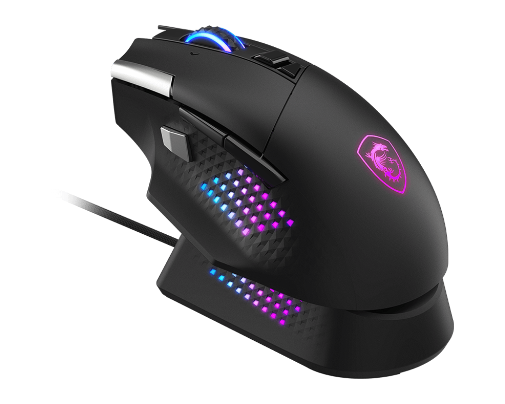 MSI VERSA PRO Wireless Gaming Mouse + Mouse Dock Pro — Tri-Mode Connectivity (2.4G / Bluetooth / USB), 26000 DPI Optical Sensor, 1000Hz Polling Rate, RGB Lighting, Rechargeable Dock, Ergonomic Design