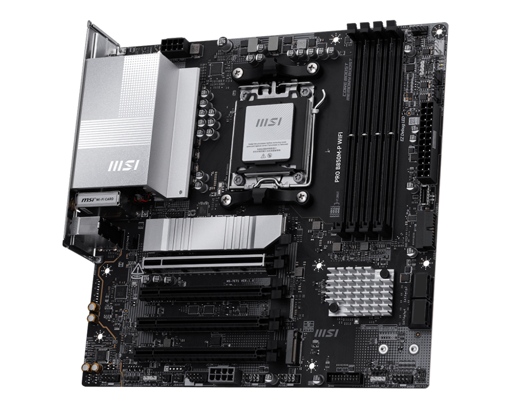 MSI PRO B850M-P WIFI Micro-ATX Motherboard – AM5, DDR5‑8200+ OC, PCIe 5.0 x16, 3× M.2 (1× Gen5), 5 GbE LAN, Wi‑Fi 7, USB4, HDMI 2.1