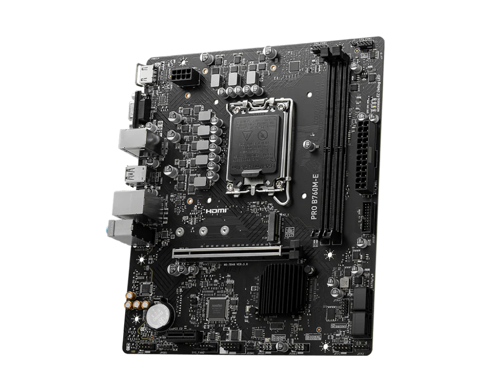 MSI PRO B760M-E DDR5 Micro-ATX Motherboard – LGA1700, Intel B760, DDR5-5333+ OC, PCIe 4.0 x16, HDMI, VGA, USB-C, 6+2+1 Phase Power Design
