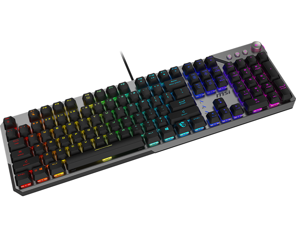 MSI STRIKE 600 Wired Mechanical Gaming Keyboard — Silent Kailh Midnight Pro Switches, Per-Key RGB Mystic Light, Hybrid 6+N Rollover, USB 2.0, Full-Size 104 Keys, Aluminum Build/English