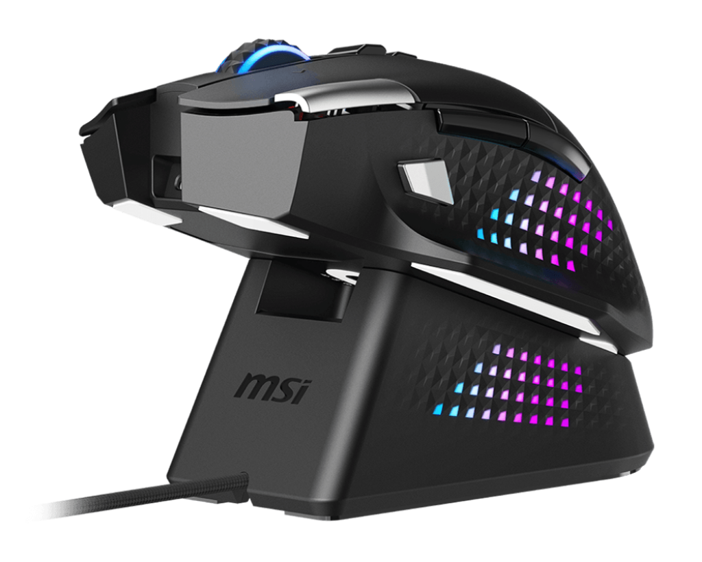 MSI VERSA PRO Wireless Gaming Mouse + Mouse Dock Pro — Tri-Mode Connectivity (2.4G / Bluetooth / USB), 26000 DPI Optical Sensor, 1000Hz Polling Rate, RGB Lighting, Rechargeable Dock, Ergonomic Design