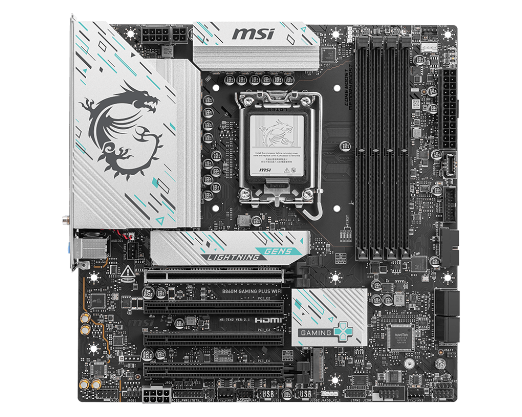 لوحة أم MSI B860M Gaming Plus WiFi – مايكرو-ATX، مقبس Intel LGA 1851، شريحة B860، دعم ذاكرة DDR5، PCIe 5.0، شبكة LAN بسرعة 2.5G، Wi-Fi 6E، USB بسرعة 20 جيجابت