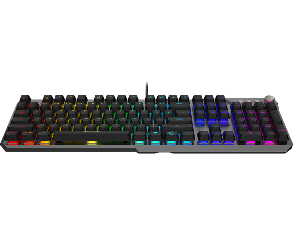 MSI STRIKE 600 Wired Mechanical Gaming Keyboard — Silent Kailh Midnight Pro Switches, Per-Key RGB Mystic Light, Hybrid 6+N Rollover, USB 2.0, Full-Size 104 Keys, Aluminum Build/English