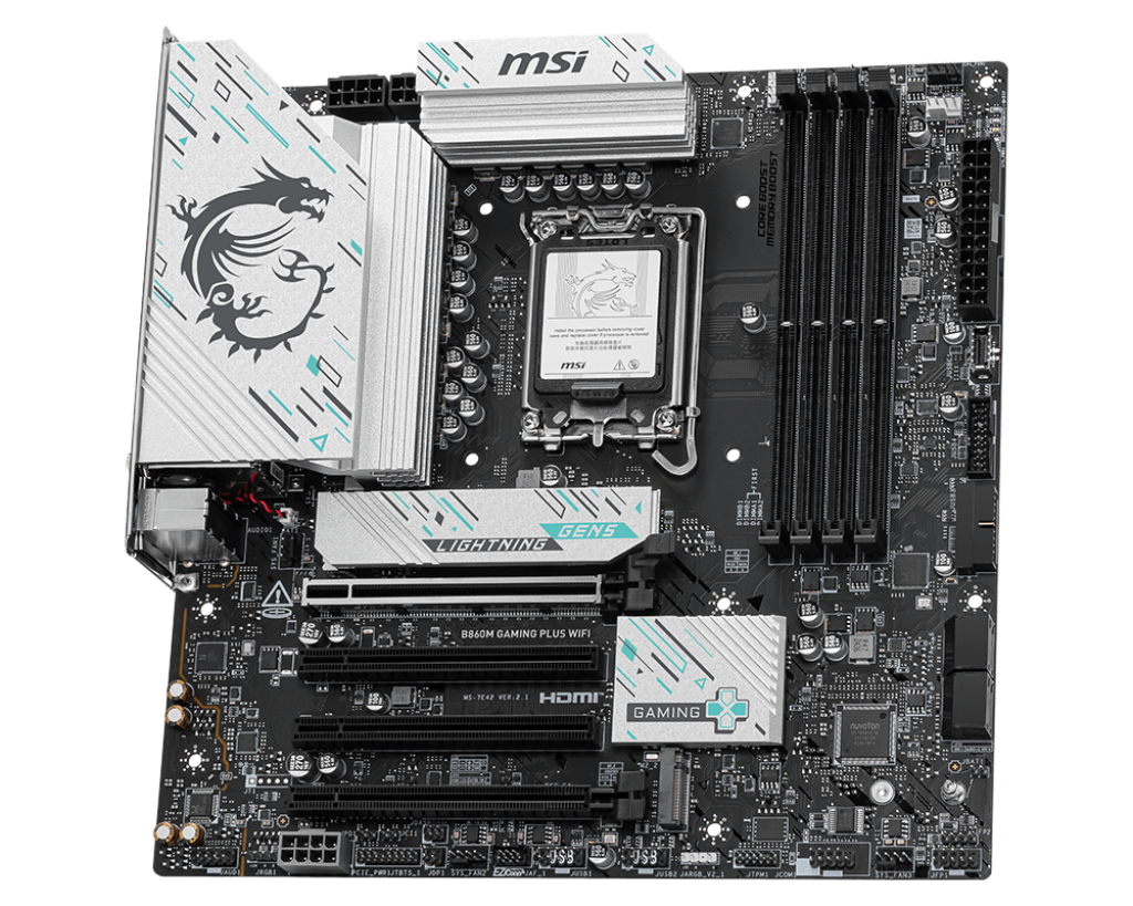 لوحة أم MSI B860M Gaming Plus WiFi – مايكرو-ATX، مقبس Intel LGA 1851، شريحة B860، دعم ذاكرة DDR5، PCIe 5.0، شبكة LAN بسرعة 2.5G، Wi-Fi 6E، USB بسرعة 20 جيجابت
