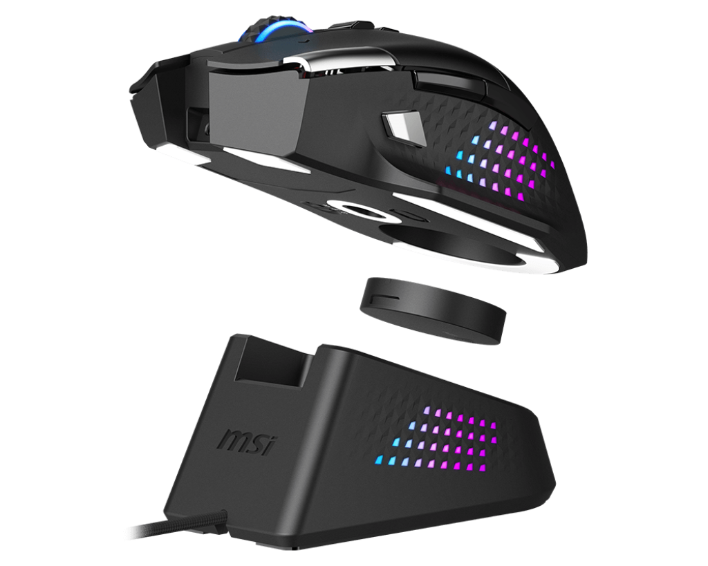 MSI VERSA PRO Wireless Gaming Mouse + Mouse Dock Pro — Tri-Mode Connectivity (2.4G / Bluetooth / USB), 26000 DPI Optical Sensor, 1000Hz Polling Rate, RGB Lighting, Rechargeable Dock, Ergonomic Design