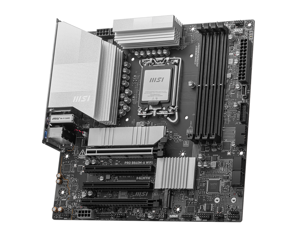 لوحة أم MSI PRO B860M‑A WIFI mATX - Intel B860، LGA 1851، DDR5‑8600 OC، PCIe 5.0، M.2 Gen5، Wi‑Fi 7، 5 Gb LAN، Thunderbolt 4