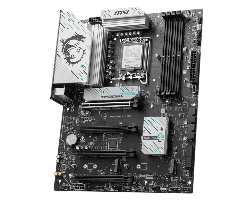 لوحة أم MSI B760M GAMING PLUS WIFI، mATX - تدعم معالجات Intel Core من الجيل الرابع عشر والثالث عشر والثاني عشر - LGA 1700 - DDR5 Memory Boost 6800+MHz/OC - 1x PCIe 4.0 x16 - 2 x M.2 Gen4 - 2.5G LAN