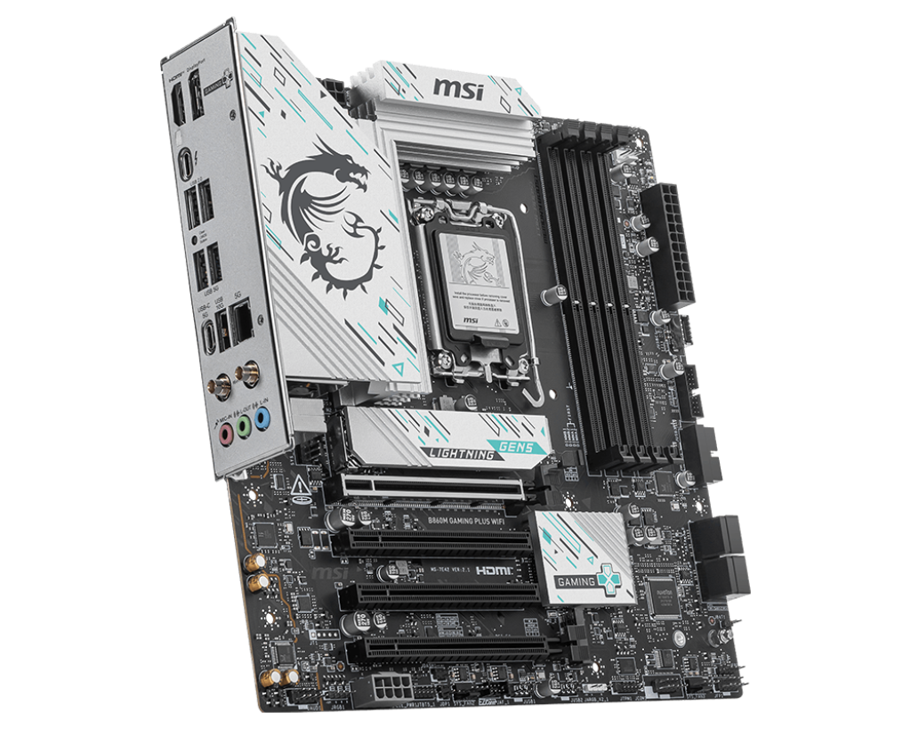لوحة أم MSI B860M Gaming Plus WiFi – مايكرو-ATX، مقبس Intel LGA 1851، شريحة B860، دعم ذاكرة DDR5، PCIe 5.0، شبكة LAN بسرعة 2.5G، Wi-Fi 6E، USB بسرعة 20 جيجابت