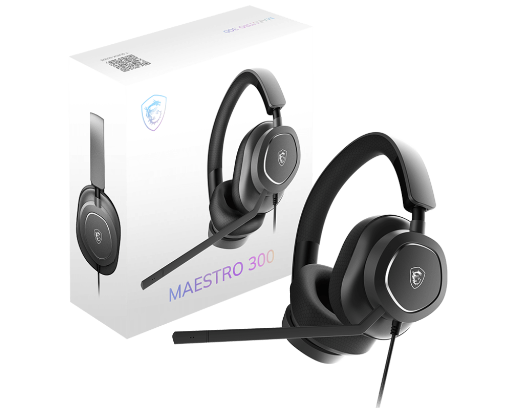 MSI MAESTRO 300 Gaming Headset – 40mm Drivers, Detachable Mic, USB-C, Mesh/Leather Earpads, Multi-Platform