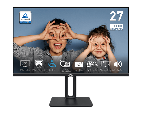 MSI PRO MP275 27-inch IPS 1920 x 1080 (FHD) Computer Monitor, 100Hz, Free-Synch, HDMI, VGA Port, VESA Mountable, Tilt, Speaker, 1ms, Black