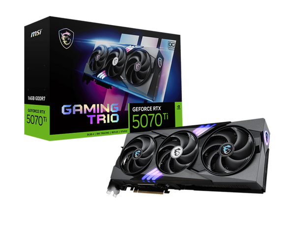 MSI GeForce RTX 5070 Ti 16G GAMING TRIO OC PLUS – 16GB GDDR7, PCIe 5.0, 8960 Cores, 28 Gbps, 2572 MHz Boost, DLSS 4, HDMI 2.1b, DP 2.1b