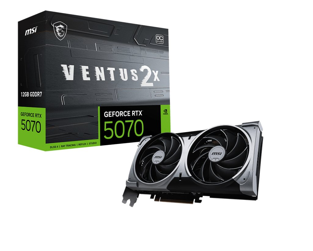 MSI GeForce RTX 5070 12 GB VENTUS 2X OC – NVIDIA Blackwell, 6144 CUDA Cores, 2557 MHz Boost, 28 Gbps GDDR7, PCIe 5.0, Dual-Fan Cooling