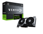 MSI GeForce RTX 5070 بسعة 12 جيجابايت VENTUS 2X OC – معمارية NVIDIA Blackwell، 6144 نواة CUDA، تردد تعزيز 2557 ميجاهرتز، ذاكرة GDDR7 بسرعة 28 جيجابت/ثانية، PCIe 5.0، تبريد بمروحتين