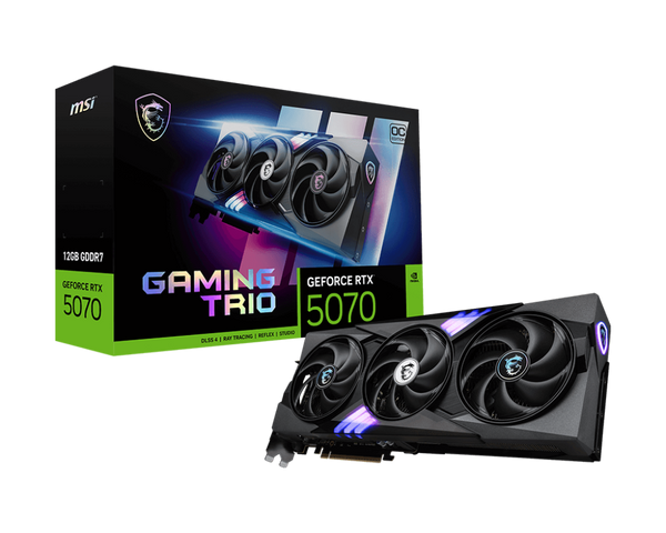 MSI GeForce RTX 5070 12G GAMING TRIO OC – 12GB GDDR7, PCIe 5.0, 6144 Cores, 2625 MHz Boost, 28 Gbps, DLSS 4, HDMI 2.1b, DP 2.1b