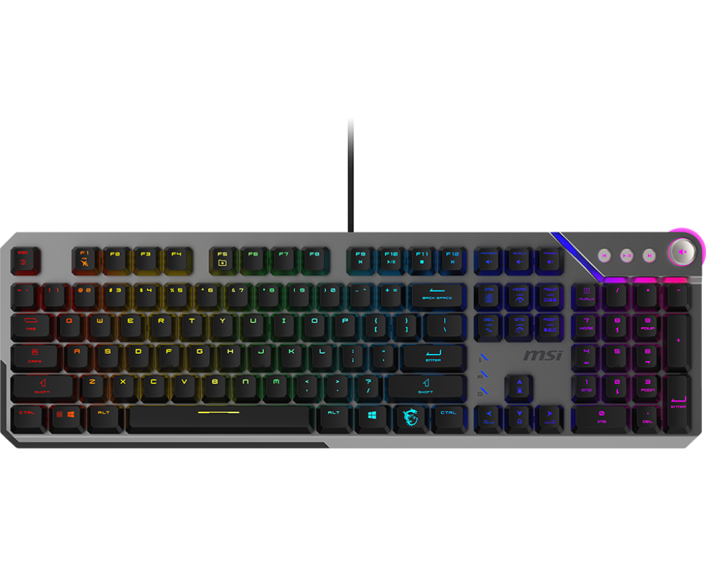 MSI STRIKE 600 Wired Mechanical Gaming Keyboard — Silent Kailh Midnight Pro Switches, Per-Key RGB Mystic Light, Hybrid 6+N Rollover, USB 2.0, Full-Size 104 Keys, Aluminum Build/English