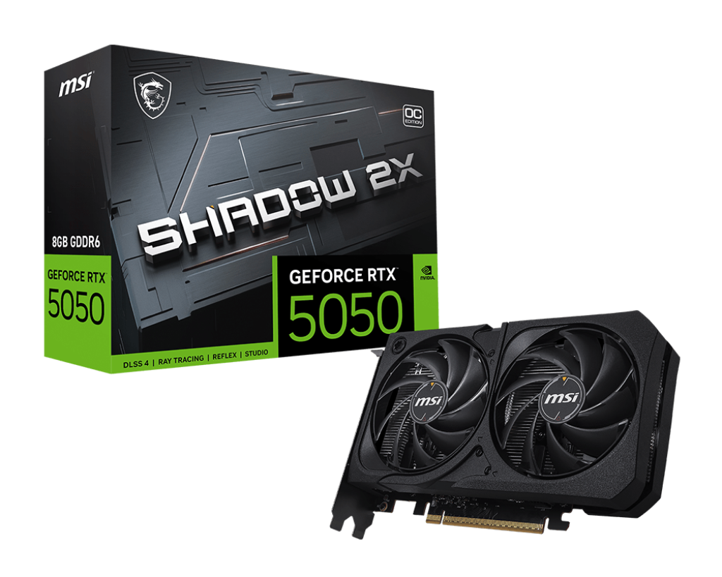 MSI GeForce RTX 5050 8G SHADOW 2X OC – 2560 CUDA Cores, 20 Gbps GDDR6, Boost 2617 MHz, Dual-Fan, PCIe 5.0, 130 W