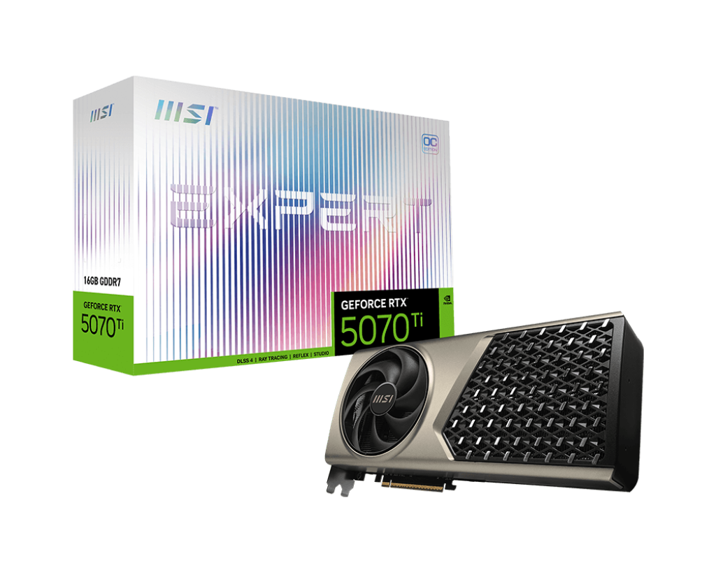 MSI GeForce RTX 5070 Ti 16 GB EXPERT OC – NVIDIA Blackwell, 8960 CUDA Cores, 2655 MHz Boost, 30 Gbps GDDR7, PCIe 5.0, Dual-Fan Cooling