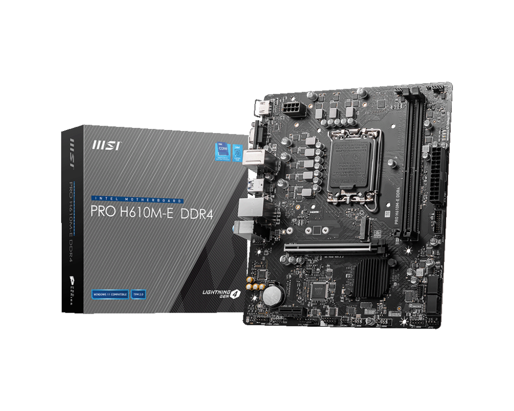 MSI PRO H610M‑E DDR4 Micro‑ATX Motherboard – Intel H610, LGA 1700, DDR4‑3200, PCIe 4.0 x16 & Gen3 M.2, HDMI 4K, Realtek 1 Gb LAN, Audio Boost