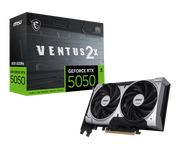 MSI GeForce RTX 5050 8 GB VENTUS 2X OC – NVIDIA Blackwell, 2560 CUDA Cores, 2617 MHz Boost, 20 Gbps GDDR6, 3× DP 2.1b, HDMI 2.1b, PCIe 5.0, 130 W TDP