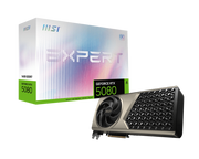 MSI GeForce RTX 5080 بسعة 16 جيجابايت EXPERT OC – معمارية NVIDIA Blackwell، عدد 10,752 نواة CUDA، تردد تعزيز 2730 ميجاهرتز، ذاكرة GDDR7 بسرعة 30 جيجابت/ثانية، PCIe 5.0، تبريد بمروحتين
